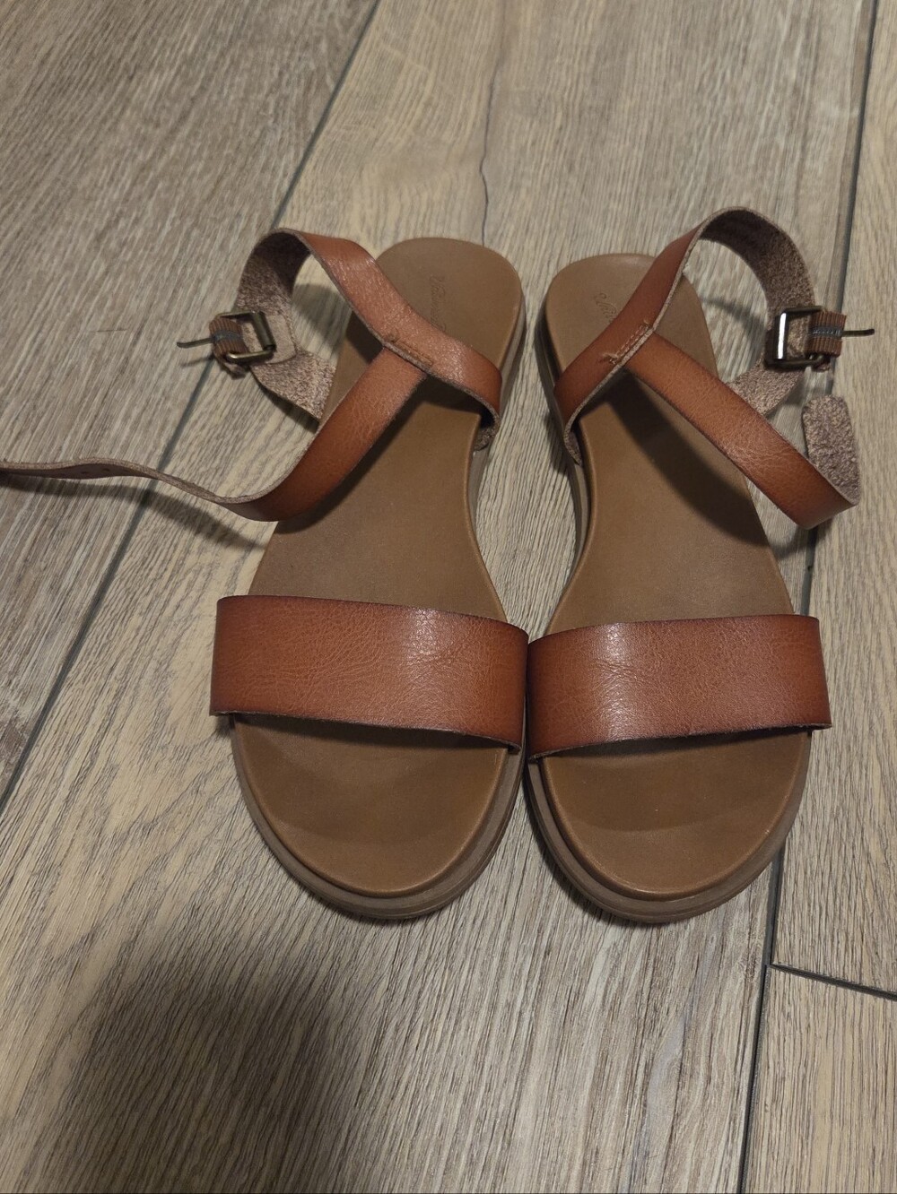 Women's Tan Immitation Leather Ankle-Strap Sandals